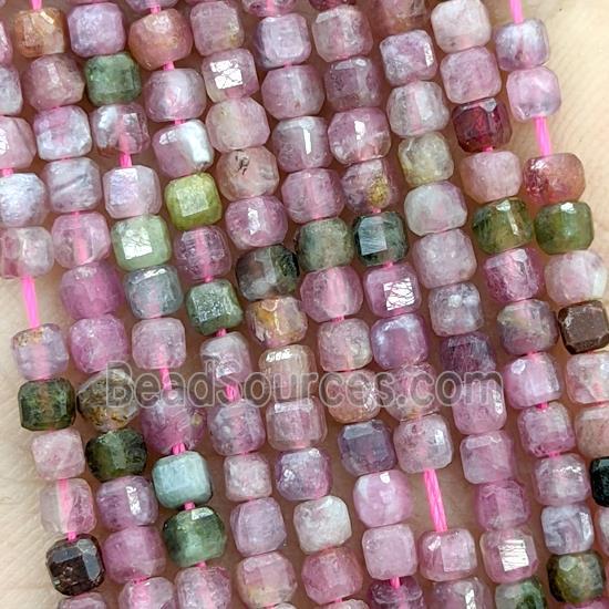 Natural Tourmaline Beads Pink Faceted Cube