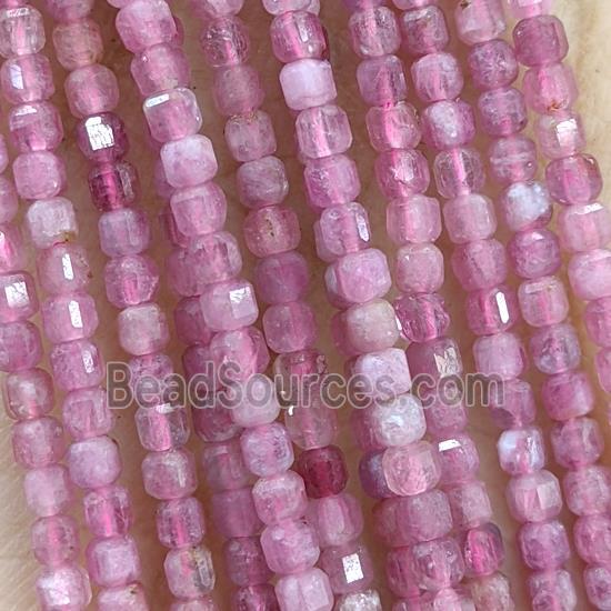 Natural Tourmaline Beads Pink Faceted Cube