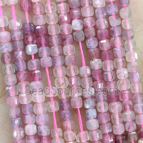 Natural Tourmaline Beads Pink Faceted Cube