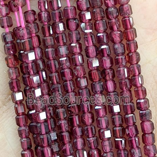 Natural Red Garnet Beads Faceted Cube