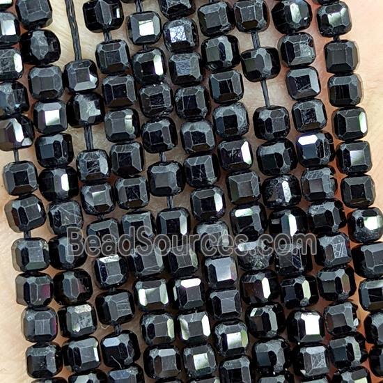 Natural Black Tourmaline Beads Faceted Cube