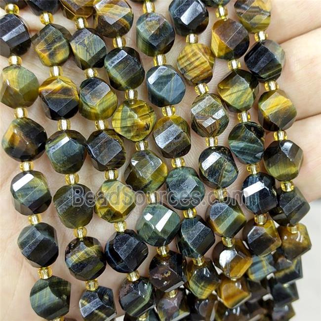 Natural Tiger Eye Stone Twist Beads S-Shape Faceted Yellow Blue Dye