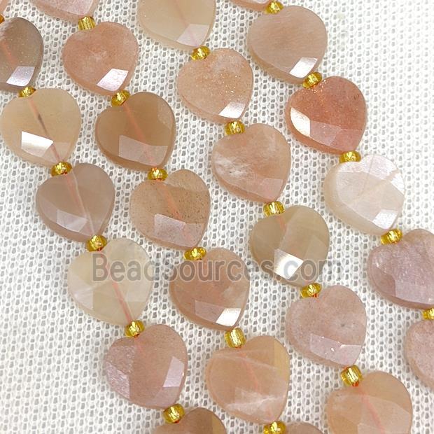 Natural Peach Moonstone Heart Beads Faceted