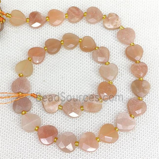 Natural Peach Moonstone Heart Beads Faceted