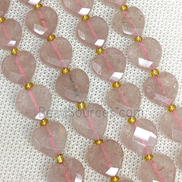 Natural Pink Strawberry Quartz Heart Beads Faceted