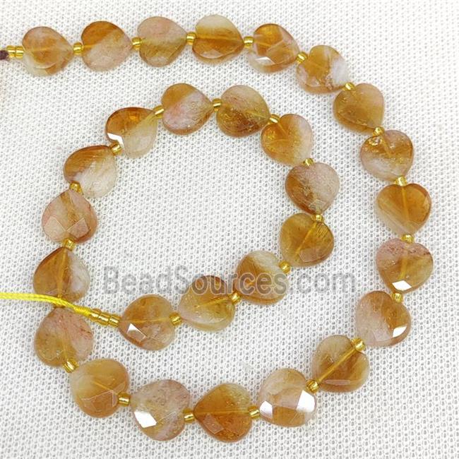 Natural Yellow Citrine Heart Beads Faceted