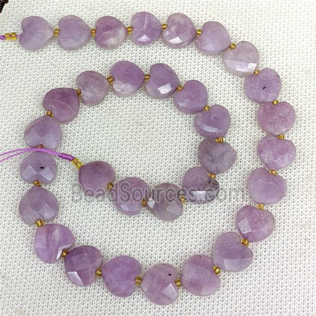 Natural Lepidolite Heart Beads Faceted Purple