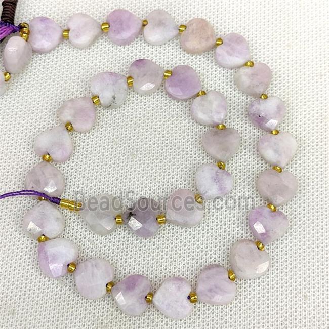 Natural Lepidolite Heart Beads Faceted Lt.purple