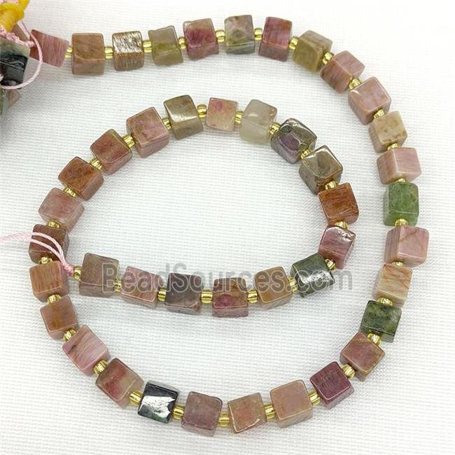 Natural Pink Tourmaline Beads Cube