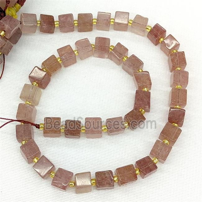 Natural Pink Strawberry Quartz Cube Beads