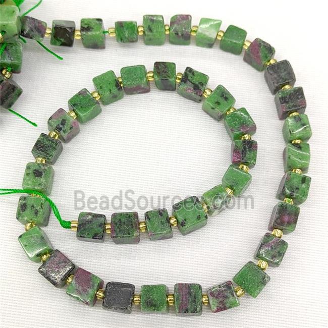 Natural Ruby In Zoisite Beads Green Cube