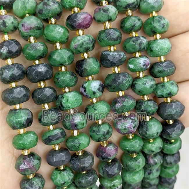 Natural Ruby In Zoisite Rondelle Beads Faceted Green