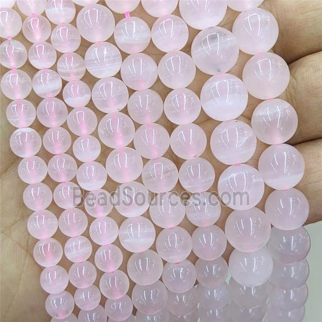 Pink Selenite Beads Natural Color Smooth Round