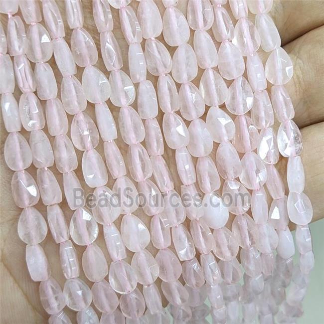 Natural Pink Rose Quartz Teardrop Beads Faceted