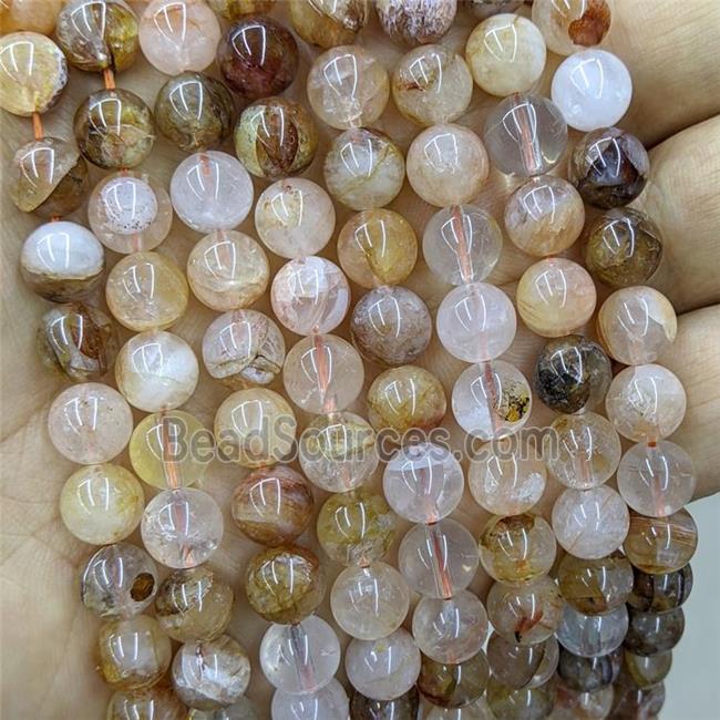 Natural Hematoid Quartz Beads Yellow Smooth Round