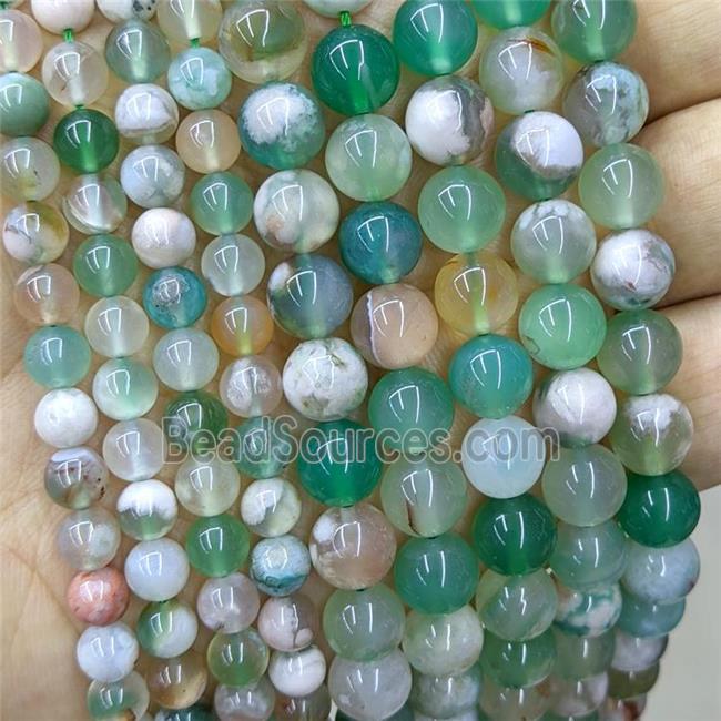 Natural Cherry Sakura Agate Beads Green Dye Smooth Round