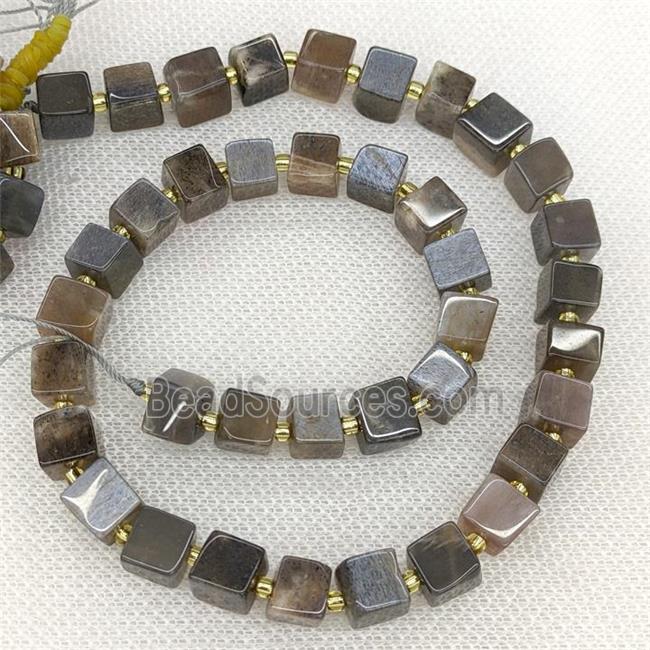 Natural Black Sunstone Cube Beads