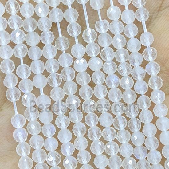 Natural White Moonstone Beads Blue Flash Faceted Round