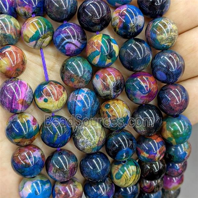 Natural Agate Beads Multicolor Dye Smooth Round