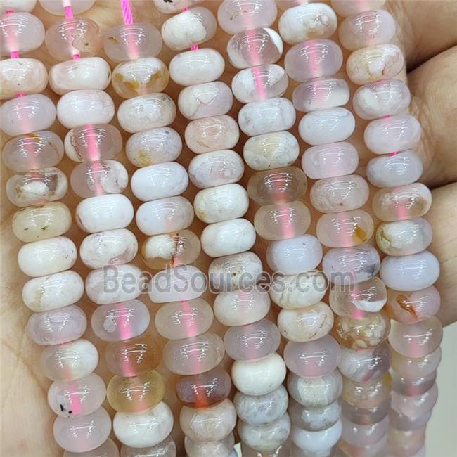 Natural Pink Sakura Agate Rondelle Beads Cherry Smooth