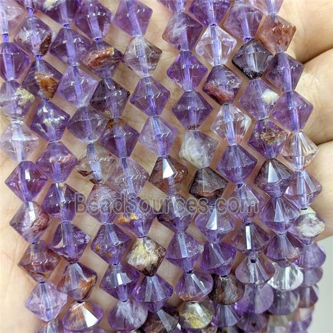 Natural Purple Phantom Quartz Bicone Beads