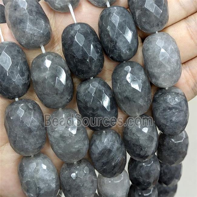 Natural Gray Cloudy Quartz Beads Faceted Barrel