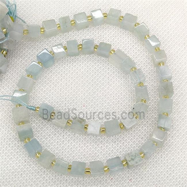 Natural Aquamarine Beads Cube Lt.Blue