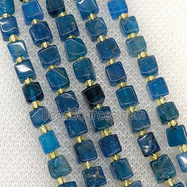 Natural Blue Apatite Cube Beads