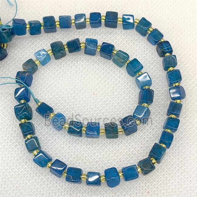 Natural Blue Apatite Cube Beads