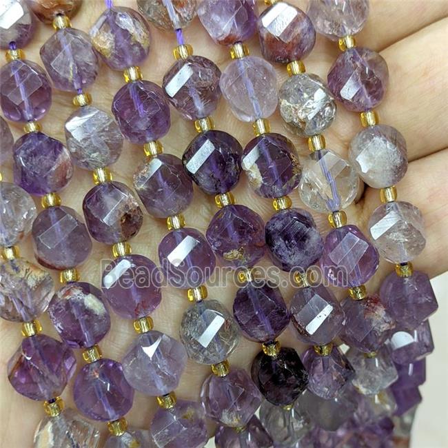 Natural Purple Phantom Quartz Twist Beads S-Shape Faceted