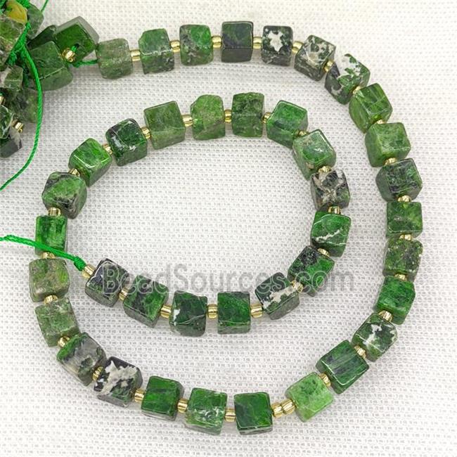 Natural Green Diopside Cube Beads