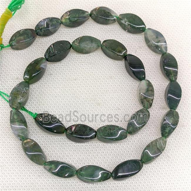 Natural Green Moss Agate Twist Beads