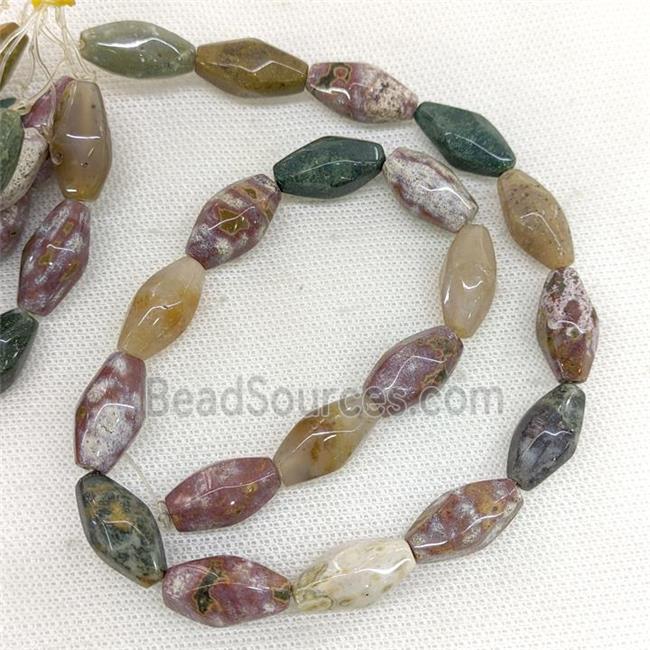 Natural Ocean Agate Beads Faceted Rice Multicolor