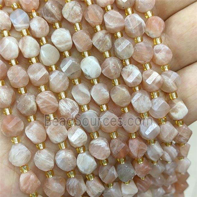 Natural Sunstone Twist Beads S-Shape Faceted Peach