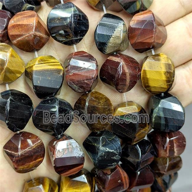 Tiger Eye Stone Twist Beads Multicolor Faceted