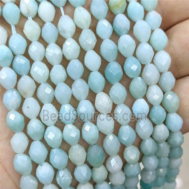 Natural Chinese Blue Amazonite Beads Faceted Rice