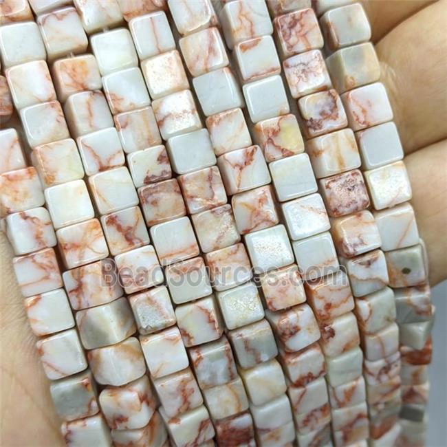 Natural Red Silk Jasper Cube Beads