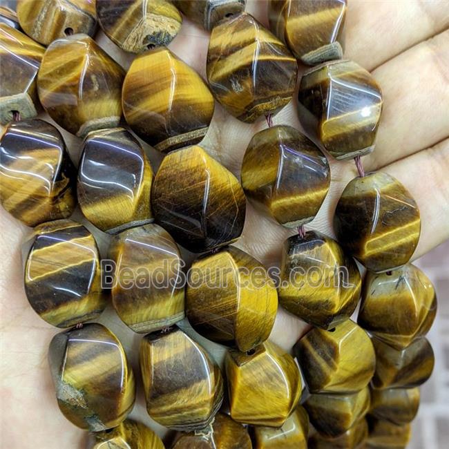 Natural Tiger Eye Stone Twist Beads Faceted