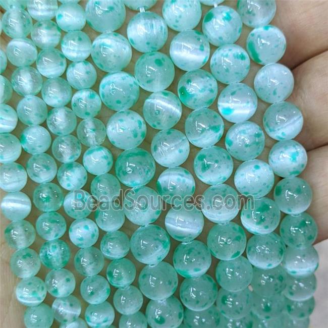 Natural Selenite Beads Green Dye Smooth Round