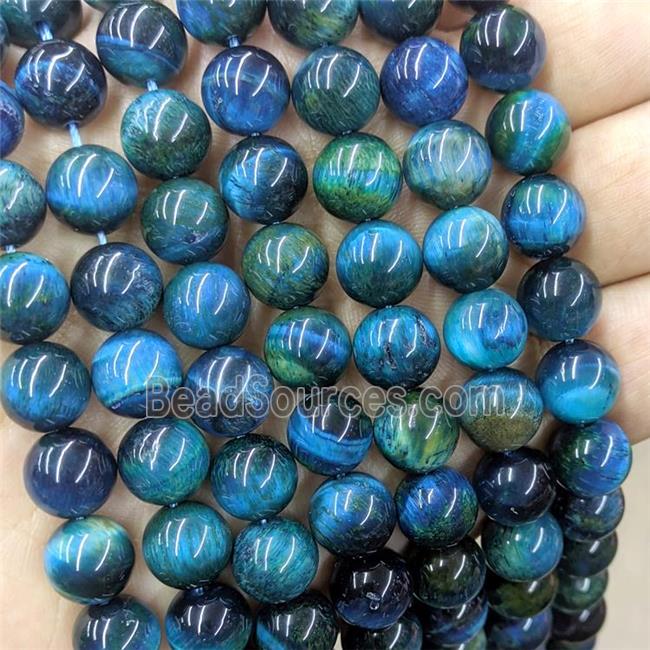 Natural Tiger Eye Stone Beads Blue Dye C-Grade Smooth Round