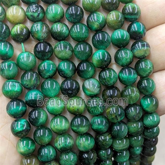 Natural Tiger Eye Stone Beads Green Dye C-Grade Smooth Round