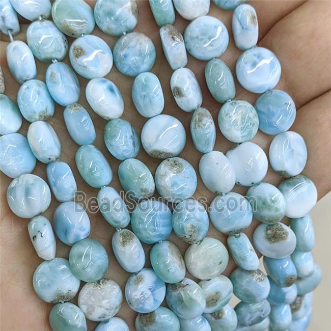 Natural Larimar Beads Coin Blue