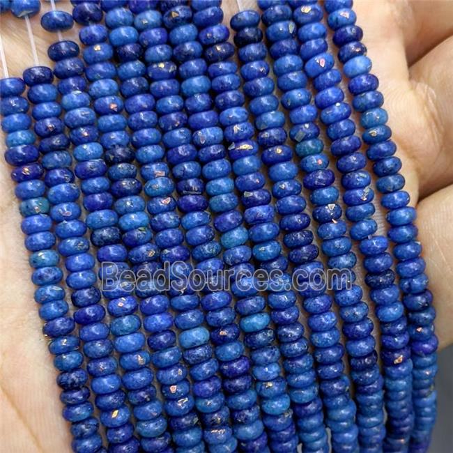 Natural Marble Beads Pave Gold Foil Smooth Rondelle DeepBlue Dye 