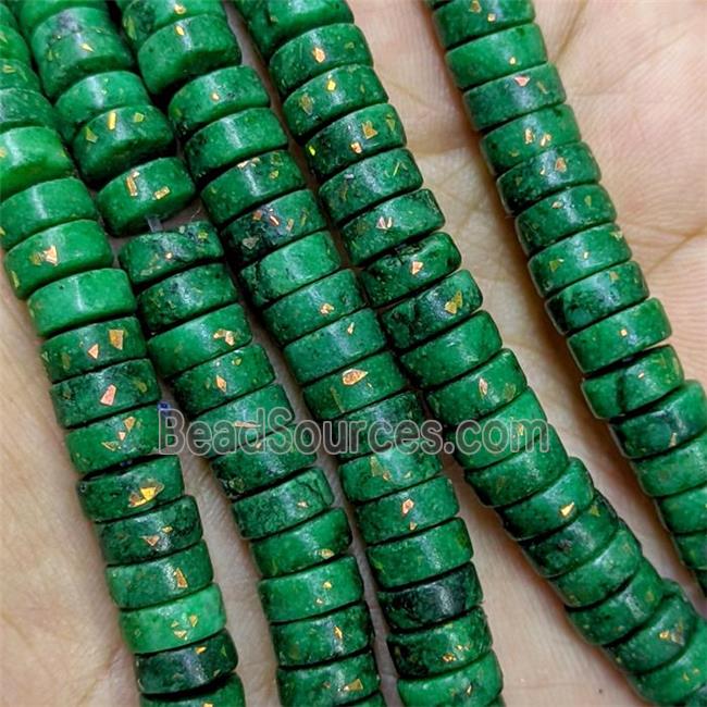 Natural Marble Heishi Beads Pave Gold Foil Green Dye 