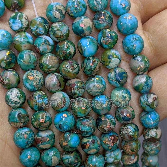 Synthetic Imperial Jasper Beads Pave Gold Foil Smooth Round Blue