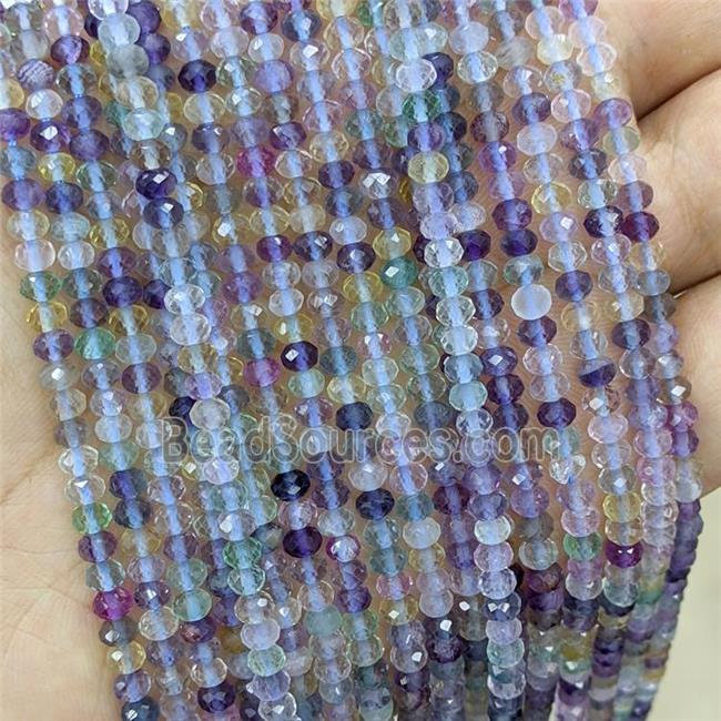 Natural Fluorite Beads Multicolor Faceted Rondelle