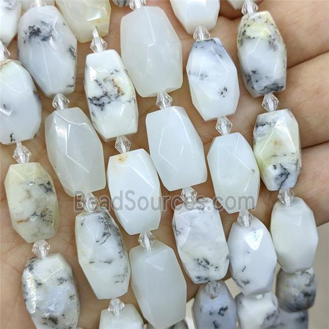 Natural White Moss Opal Beads Faceted Cuboid