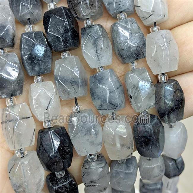 Natural Black Rutilated Quartz Beads Faceted Cuboid