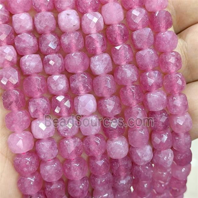 Pink Jade Beads Dye Faceted Cube