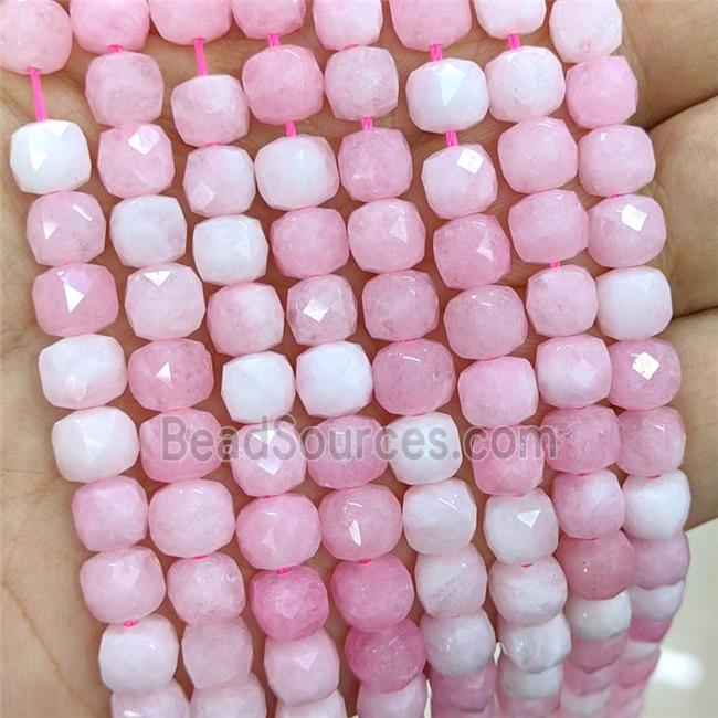 Pink Jade Beads Dye Faceted Cube